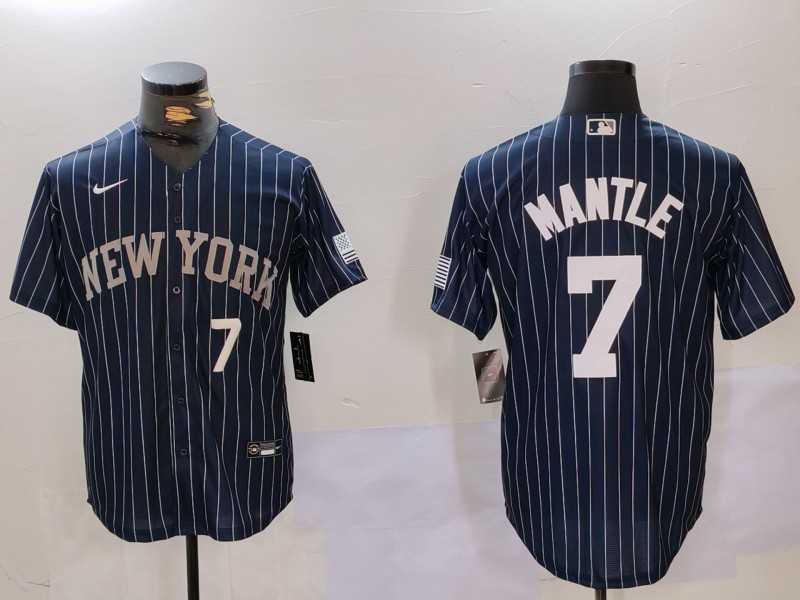 Mens New York Yankees #7 Mickey Mantle Navy Pinstripe Fashion Cool Base Jerseys